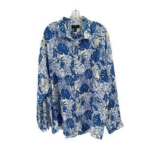 Luxury Mens Club Room Linen Floral Button Up Shirt Blue Tropical Resort Sz XXL